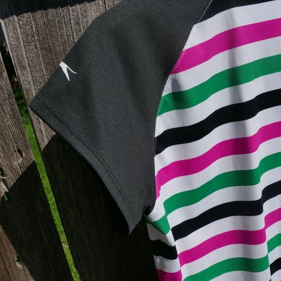 SLAZENGER Womens Golf Shirt Short Sleeve Striped V-Neck Small - Picture 5 of 5